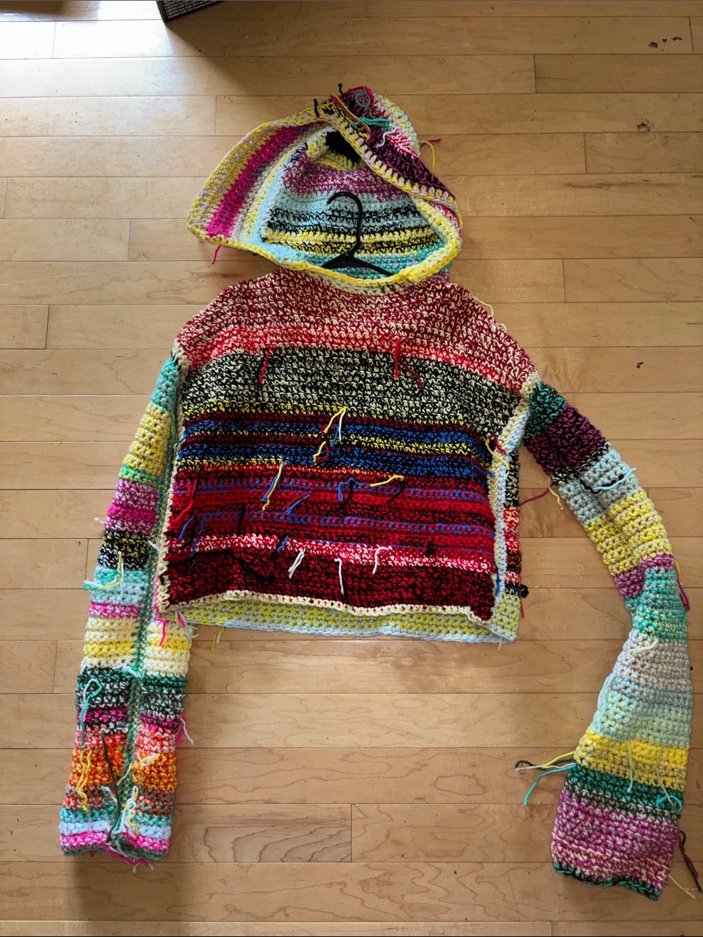 Handmade Multicolor Crocheted Women’s Sweater with Hood